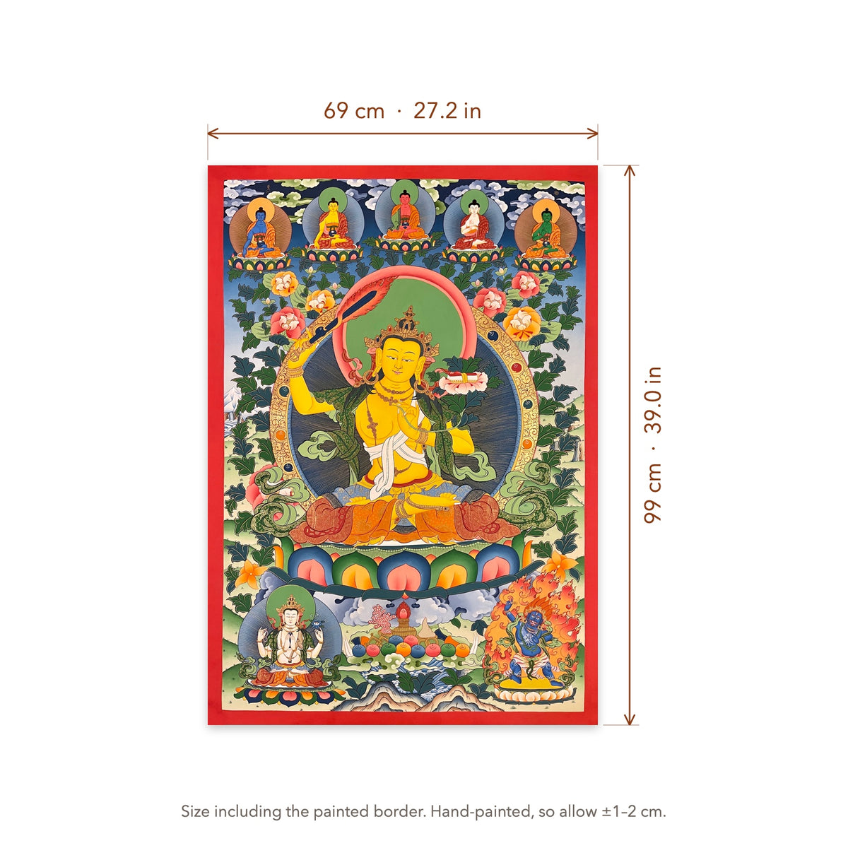 Size diagram: 69 × 99 cm (27.2 × 39.0 in), including the painted border
