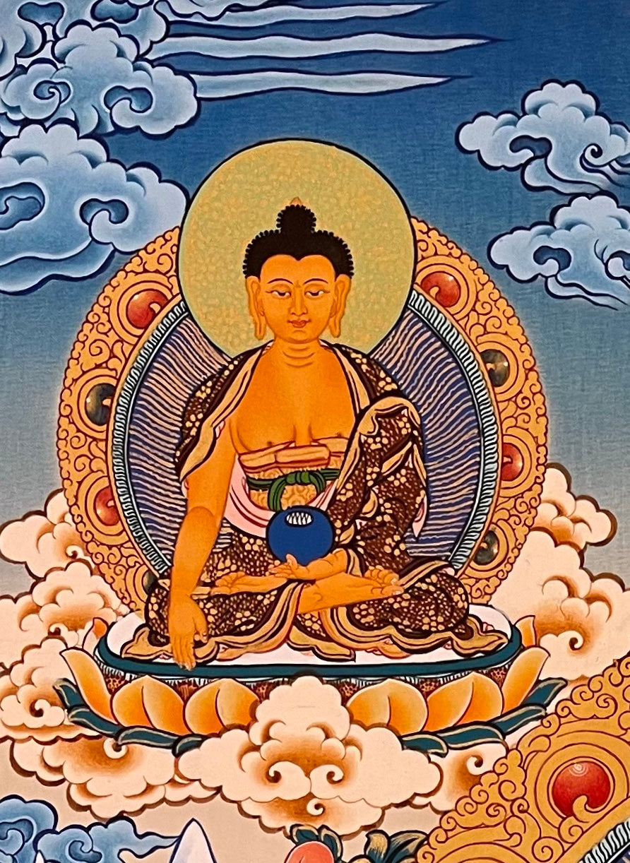 Chenrezig thangka, detail: top-left corner
