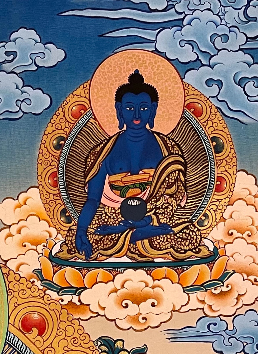 Chenrezig thangka, detail: top-right corner