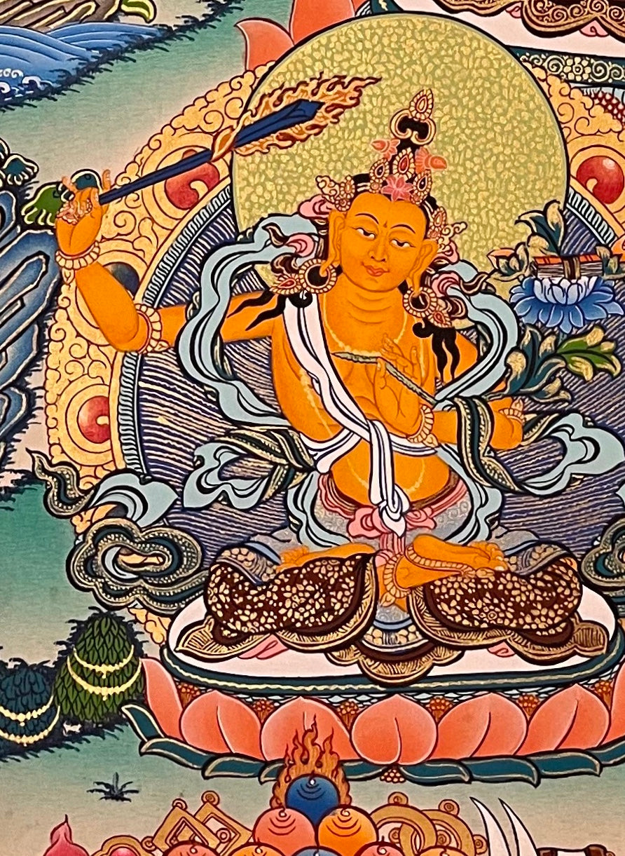 Chenrezig thangka, detail: bottom-left corner