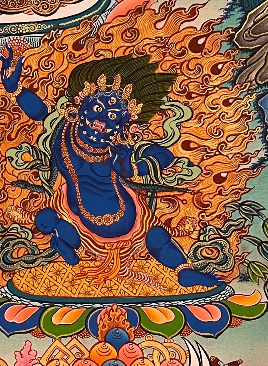 Chenrezig thangka, detail: bottom-right corner