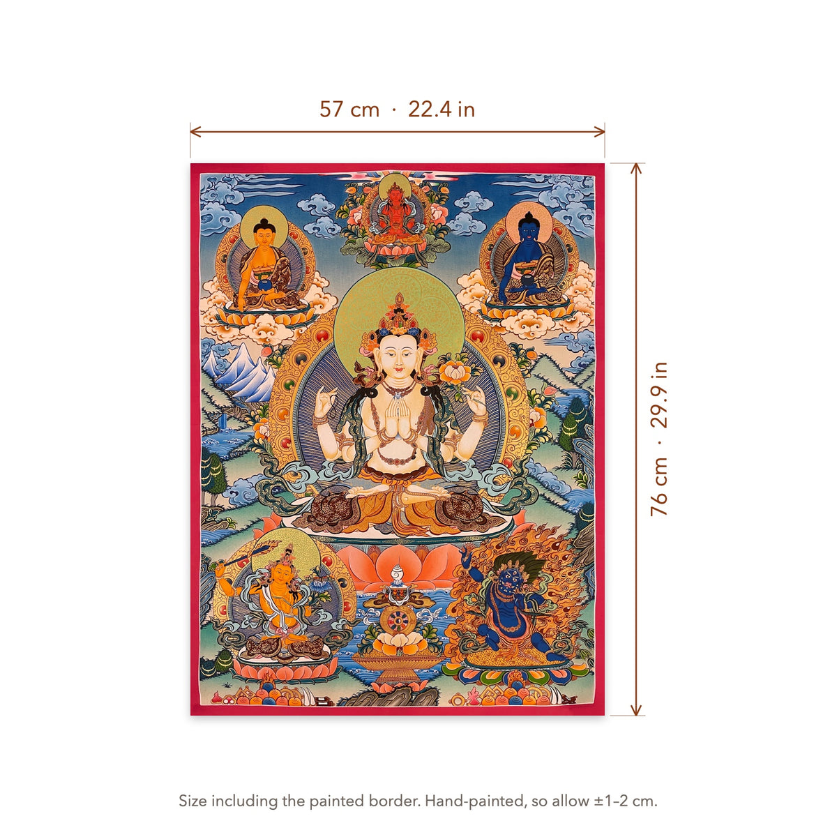 Size diagram: 57 × 76 cm (22.4 × 29.9 in), including the painted border