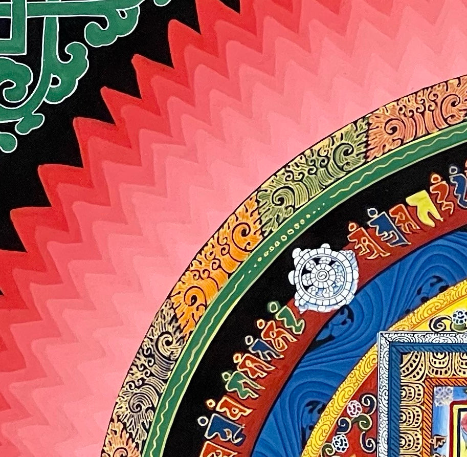 Kalachakra Mandala thangka, detail: top-left corner