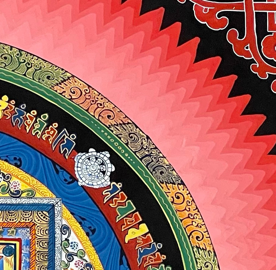 Kalachakra Mandala thangka, detail: top-right corner