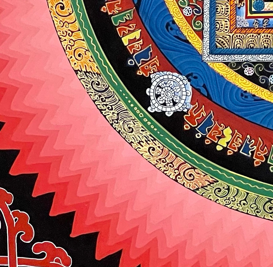 Kalachakra Mandala thangka, detail: bottom-left corner