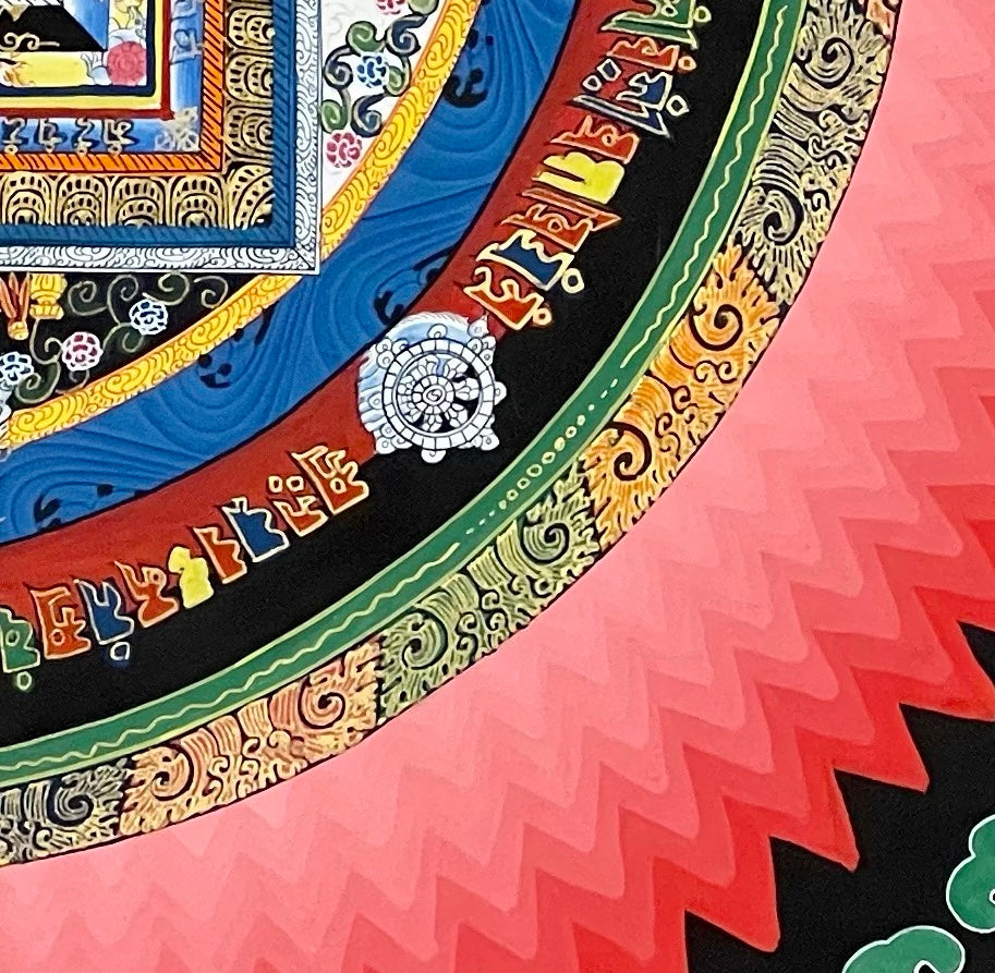 Kalachakra Mandala thangka, detail: bottom-right corner
