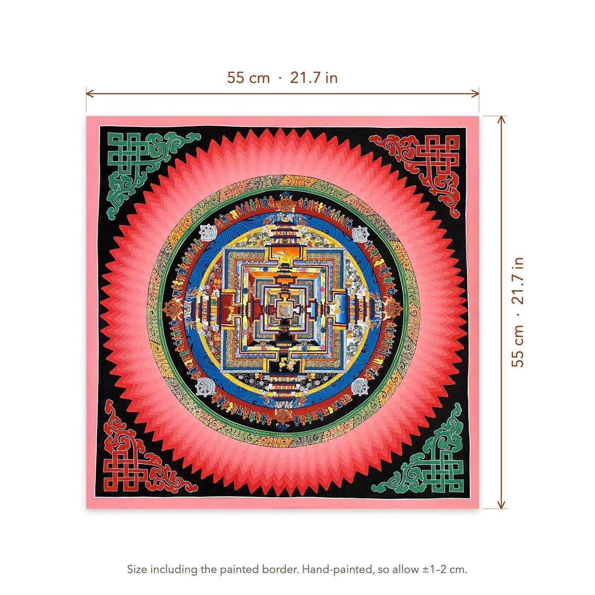 Size diagram: 55 × 55 cm (21.7 × 21.7 in), including the painted border