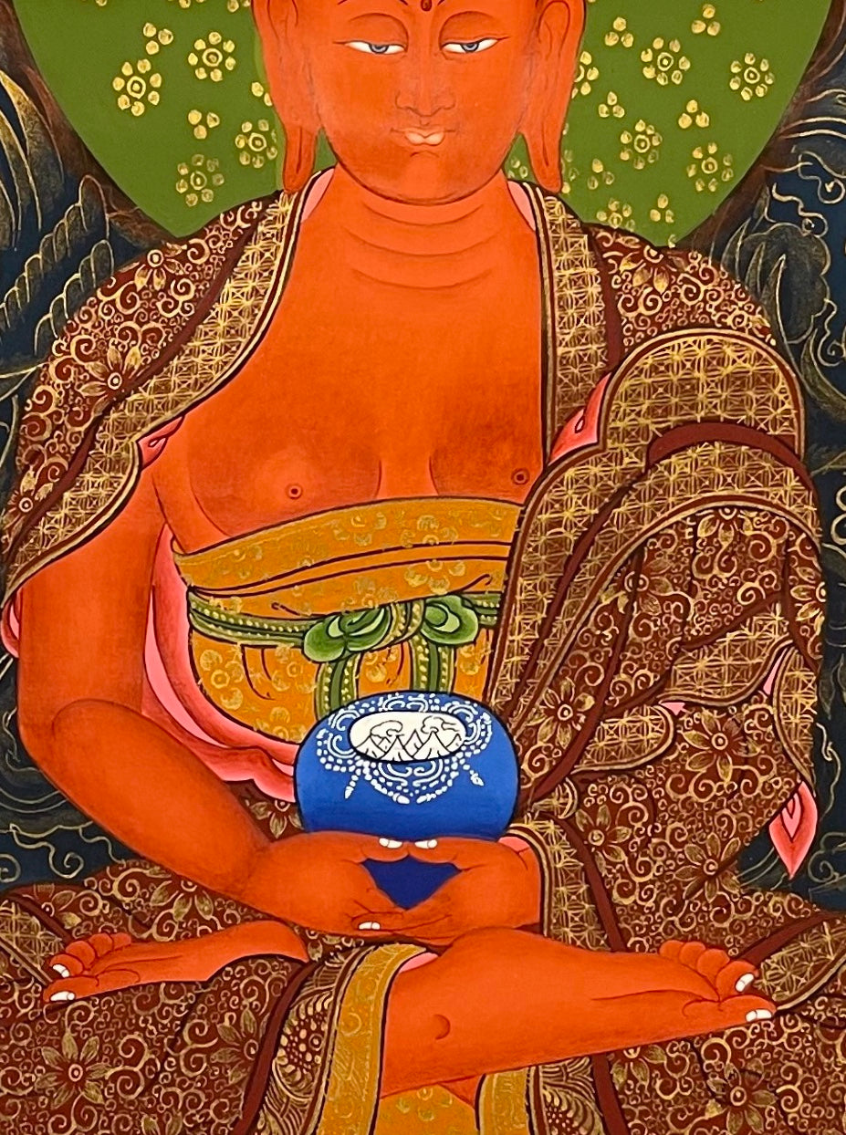 Amitabha Buddha thangka, detail: centre