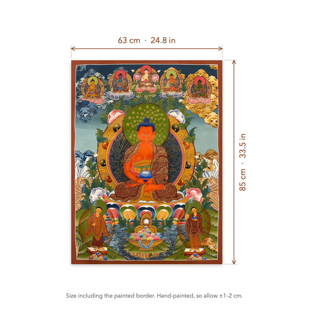 Size diagram: 63 × 85 cm (24.8 × 33.5 in), including the painted border