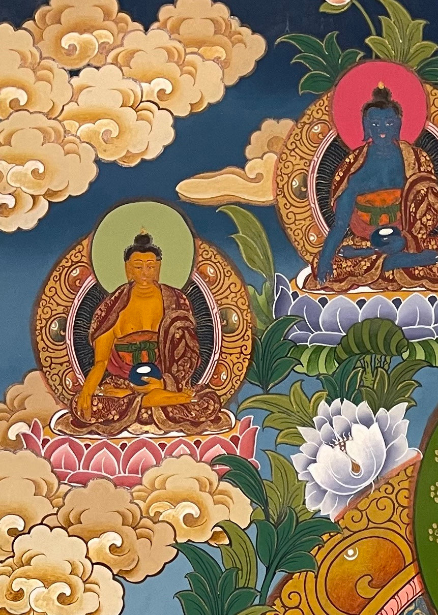 White Tara thangka, detail: top-left corner