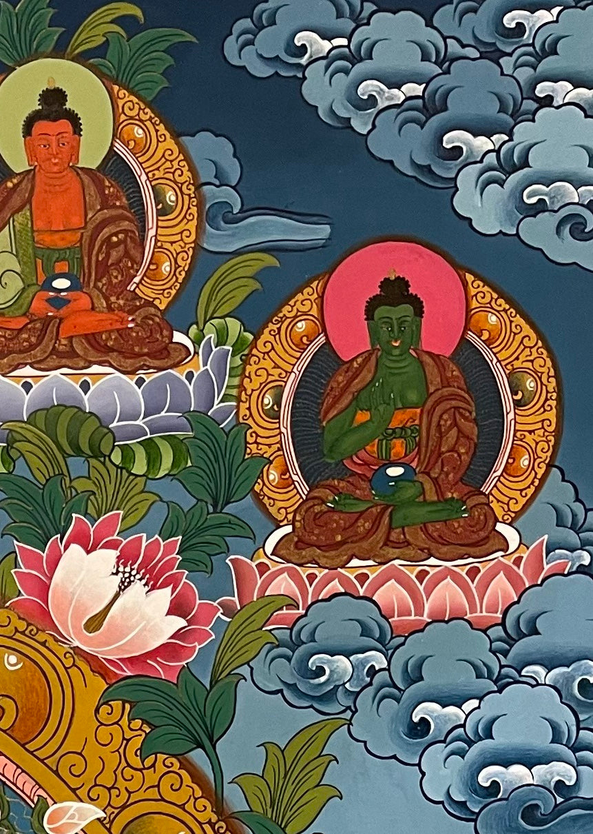 White Tara thangka, detail: top-right corner