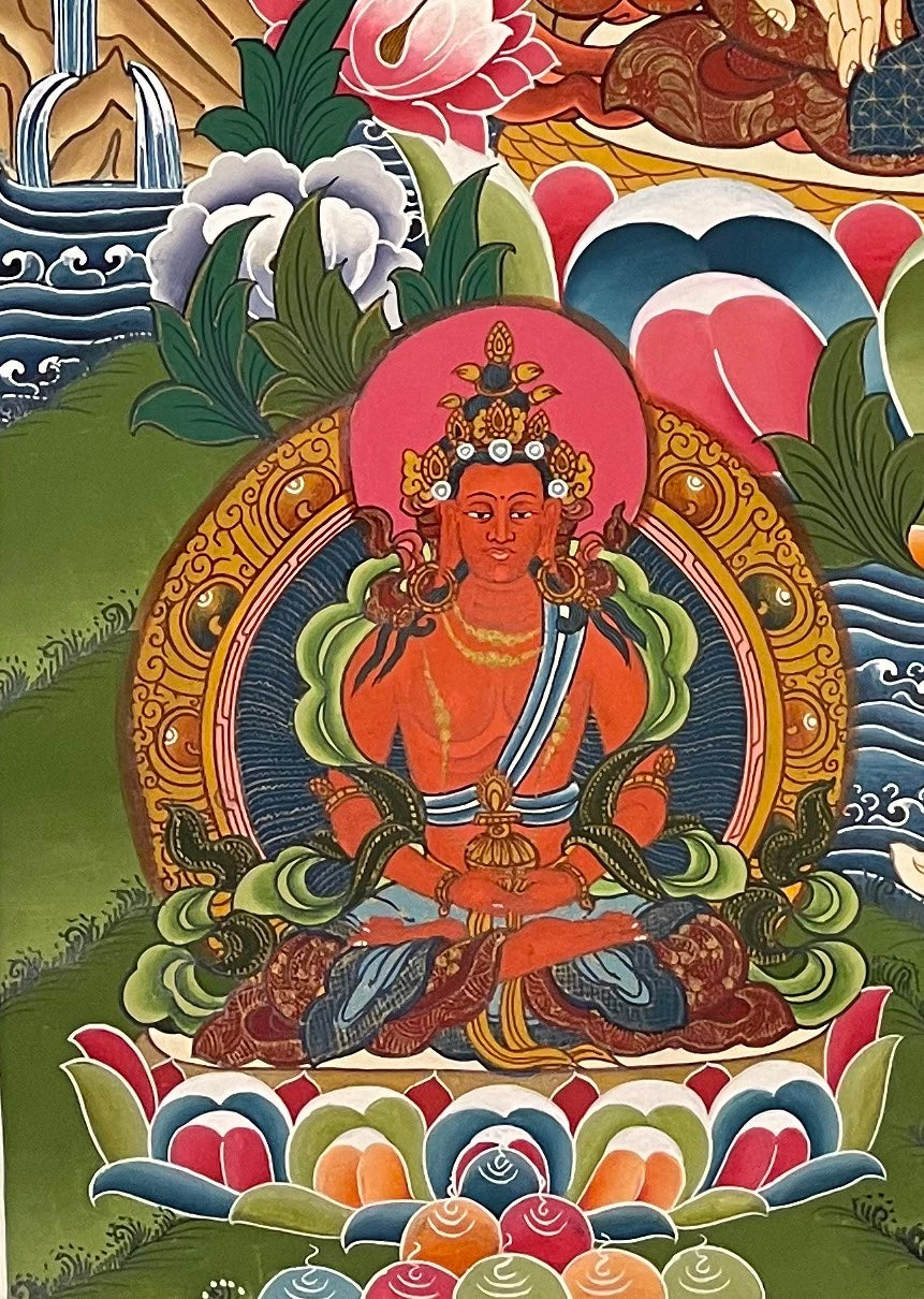 White Tara thangka, detail: bottom-left corner