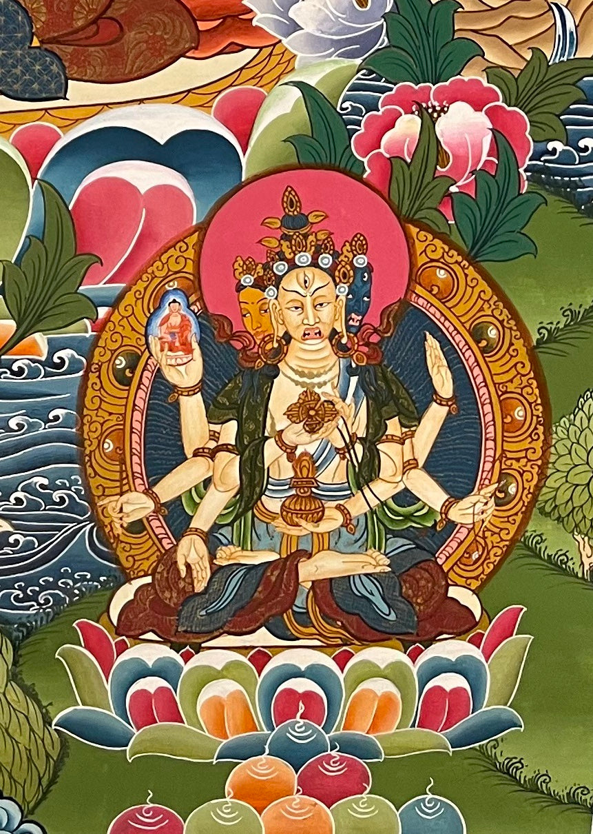 White Tara thangka, detail: bottom-right corner