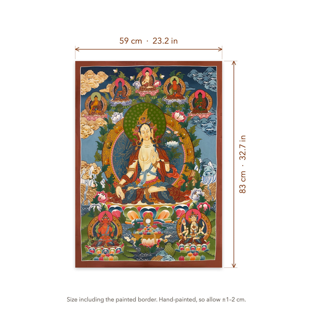 Size diagram: 59 × 83 cm (23.2 × 32.7 in), including the painted border