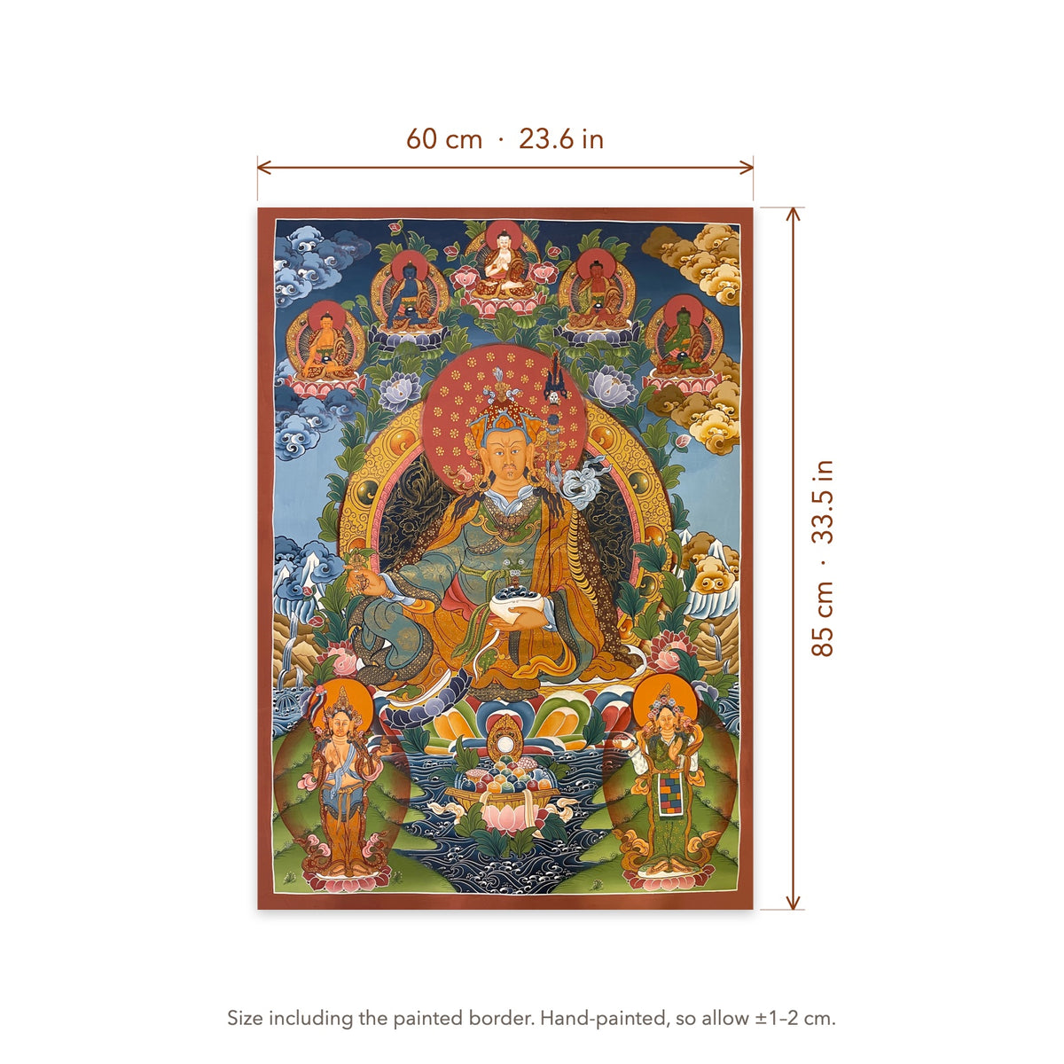 Size diagram: 60 × 85 cm (23.6 × 33.5 in), including the painted border