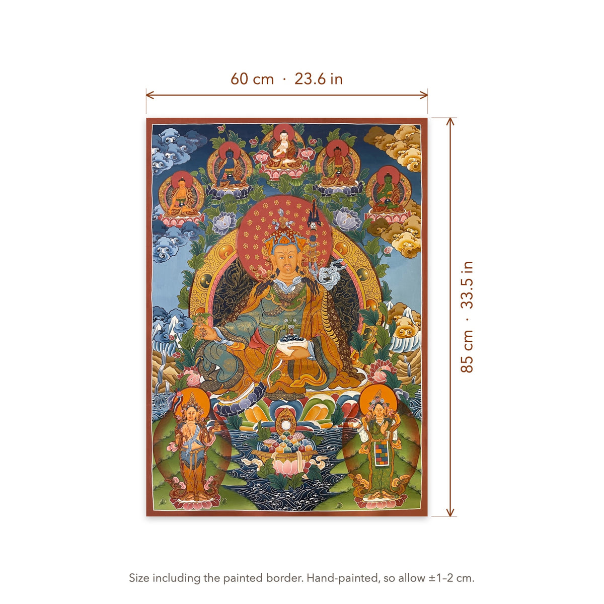 Size diagram: 60 × 85 cm (23.6 × 33.5 in), including the painted border