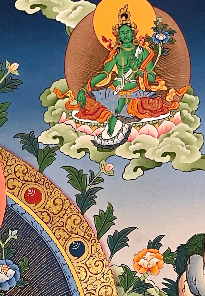 Chenrezig thangka, detail: top-right corner