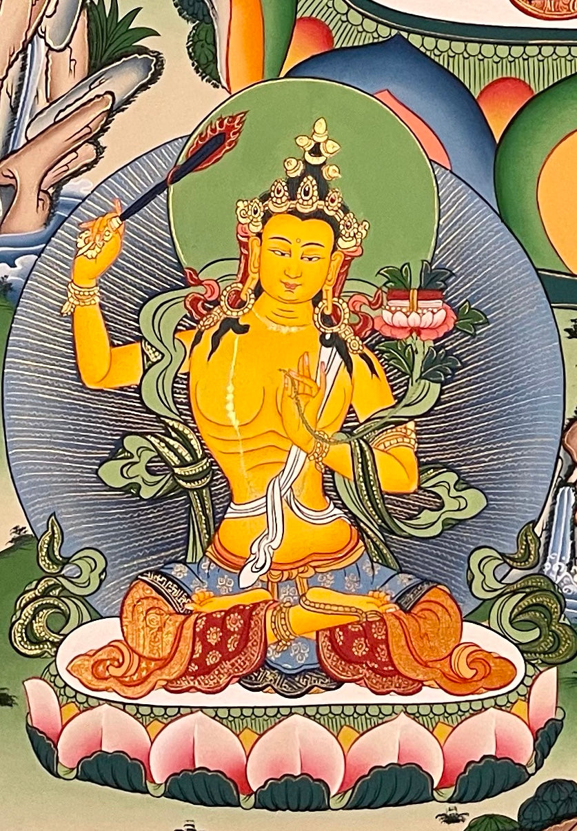 Chenrezig thangka, detail: bottom-left corner