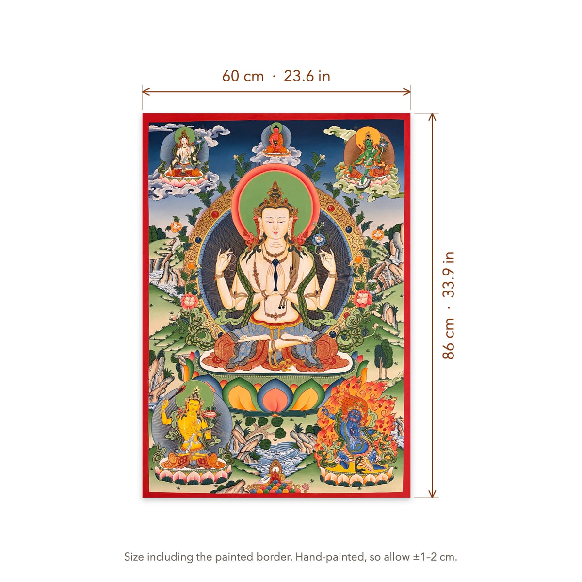 Size diagram: 60 × 86 cm (23.6 × 33.9 in), including the painted border