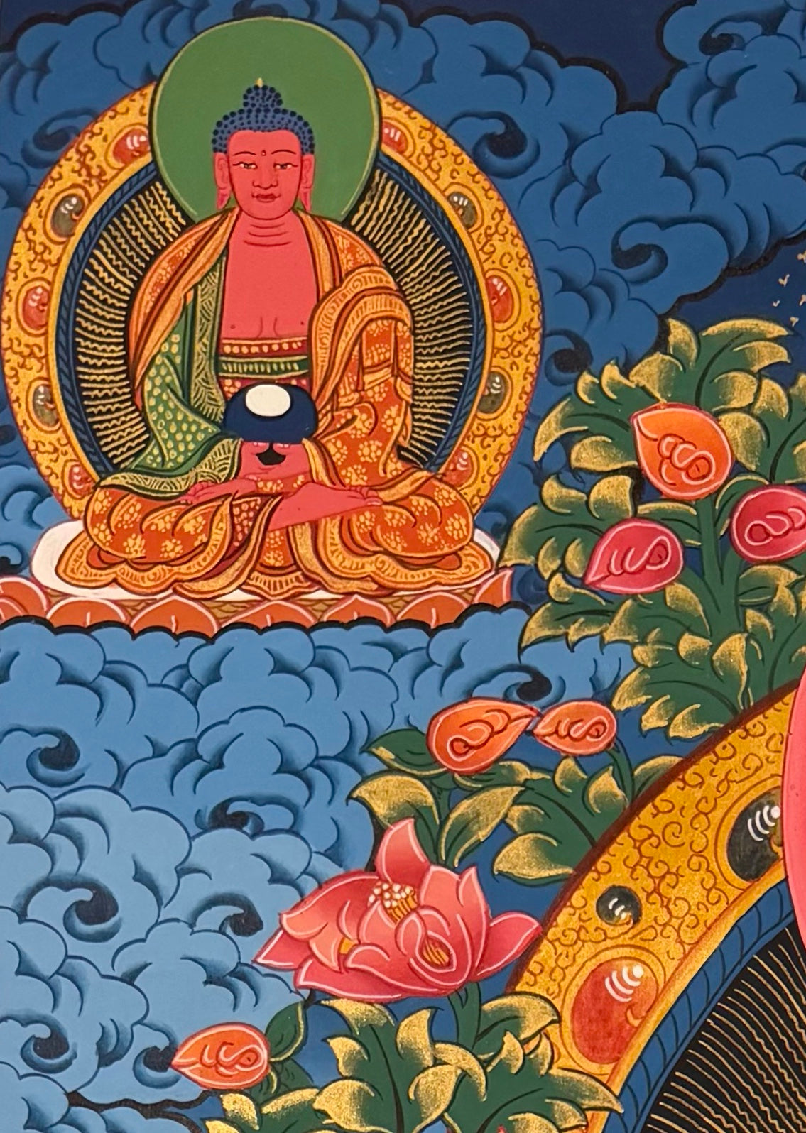 Vairocana thangka, detail: top-left corner