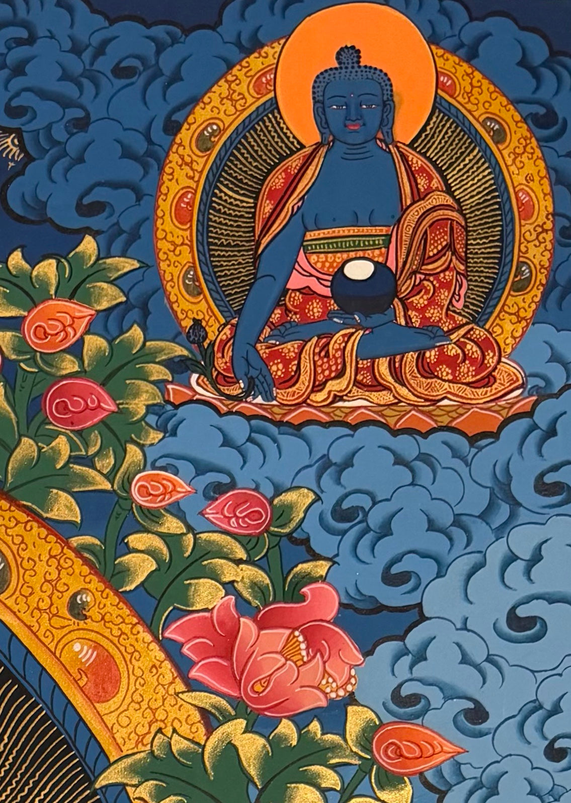 Vairocana thangka, detail: top-right corner