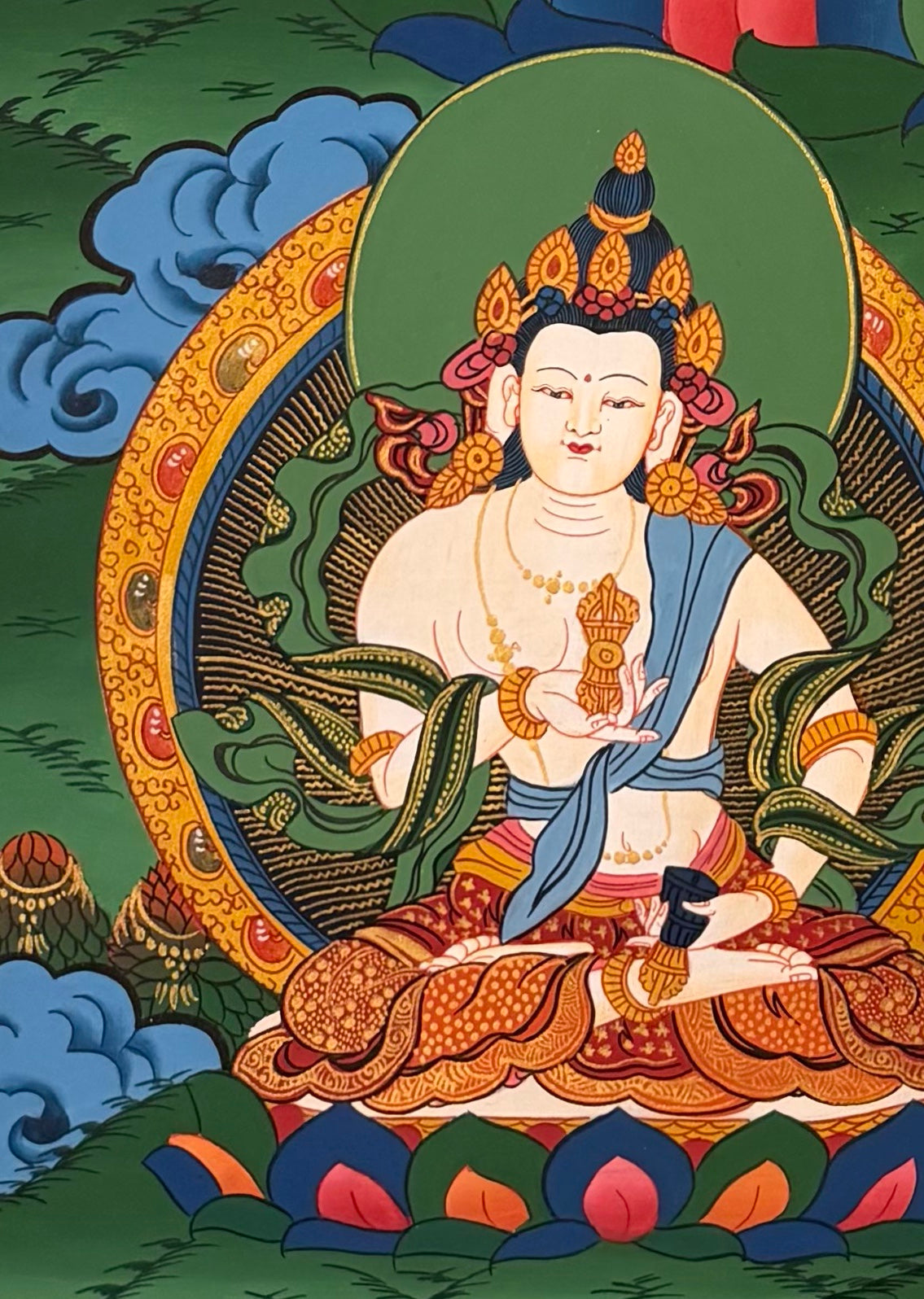 Vairocana thangka, detail: bottom-left corner