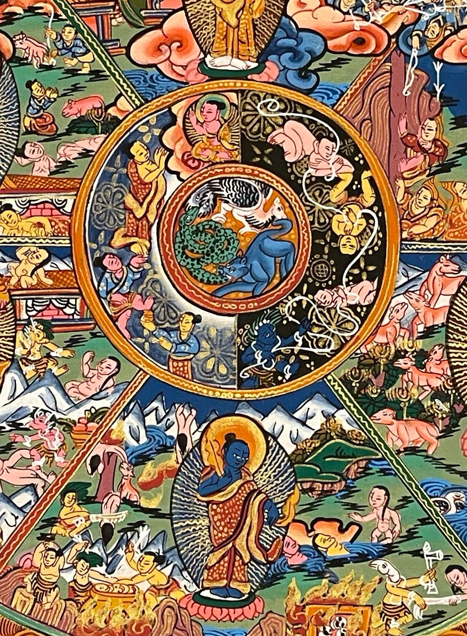 Wheel of Life thangka, detail: centre