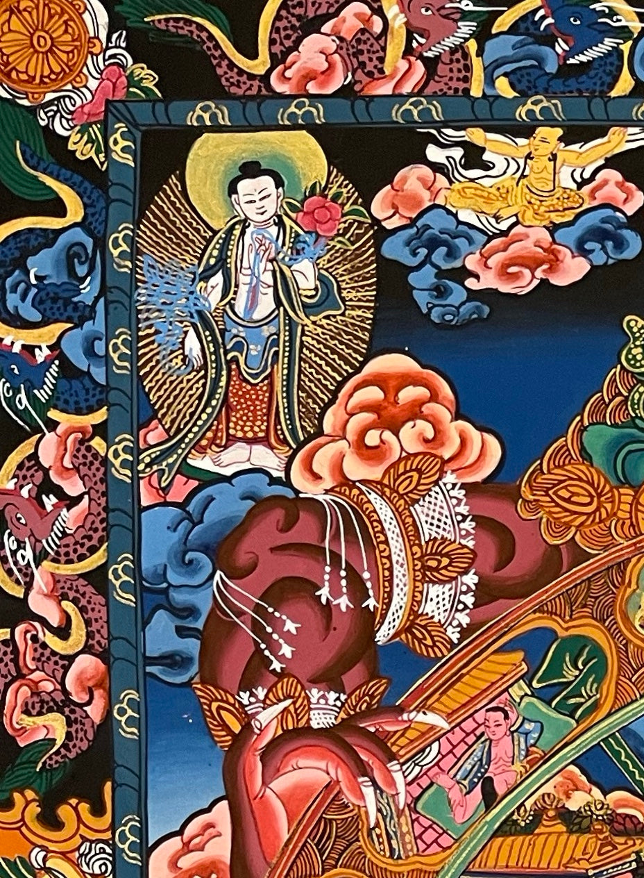 Wheel of Life thangka, detail: top-left corner