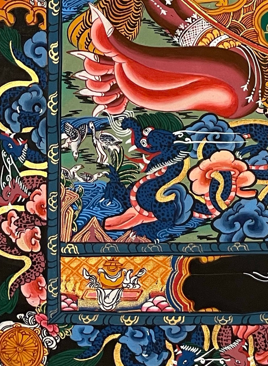 Wheel of Life thangka, detail: bottom-left corner