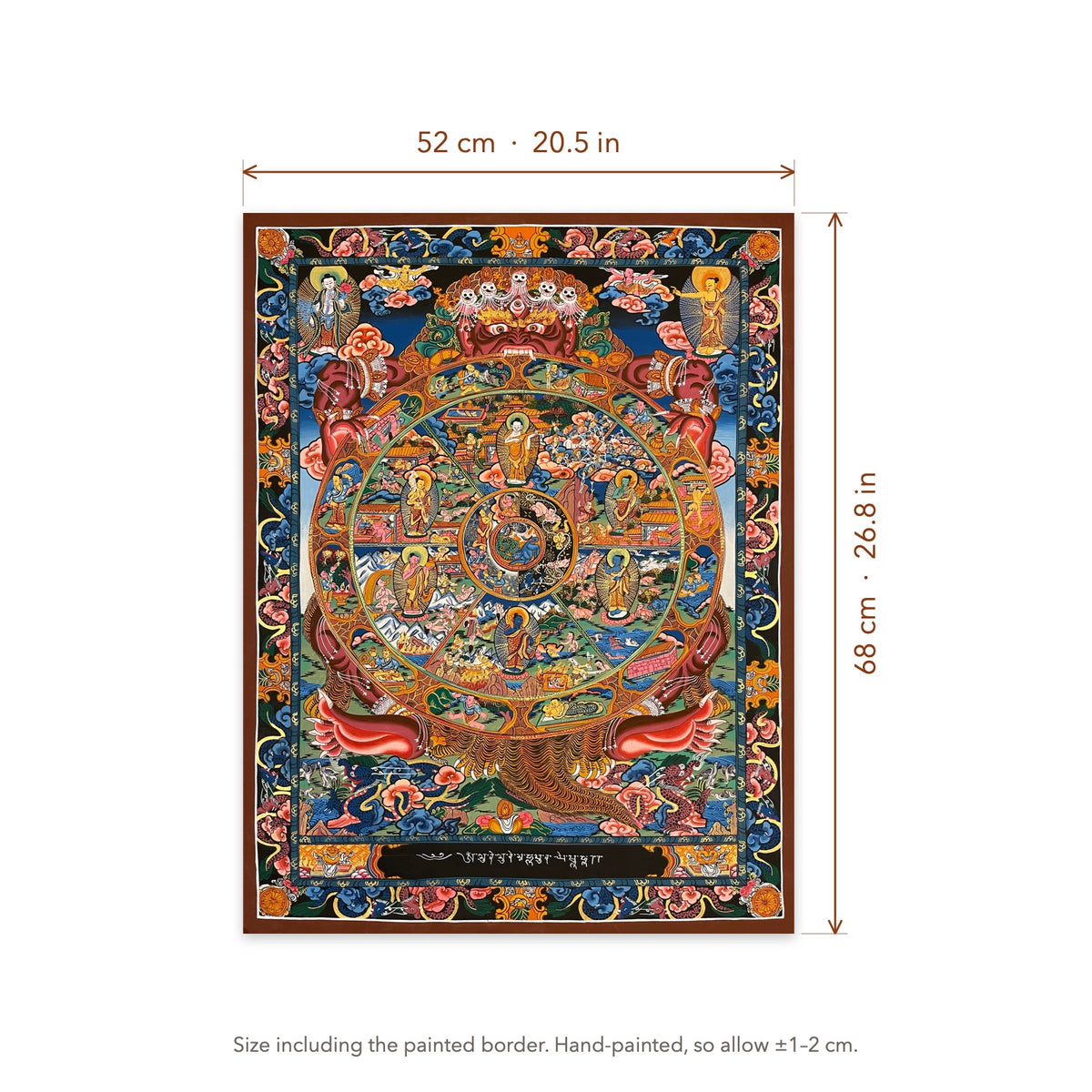 Size diagram: 52 × 68 cm (20.5 × 26.8 in), including the painted border