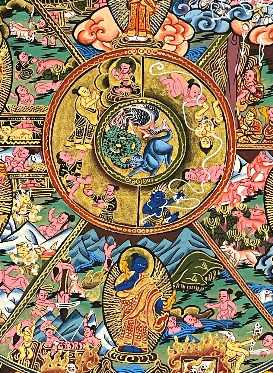 Wheel of Life thangka, detail: centre