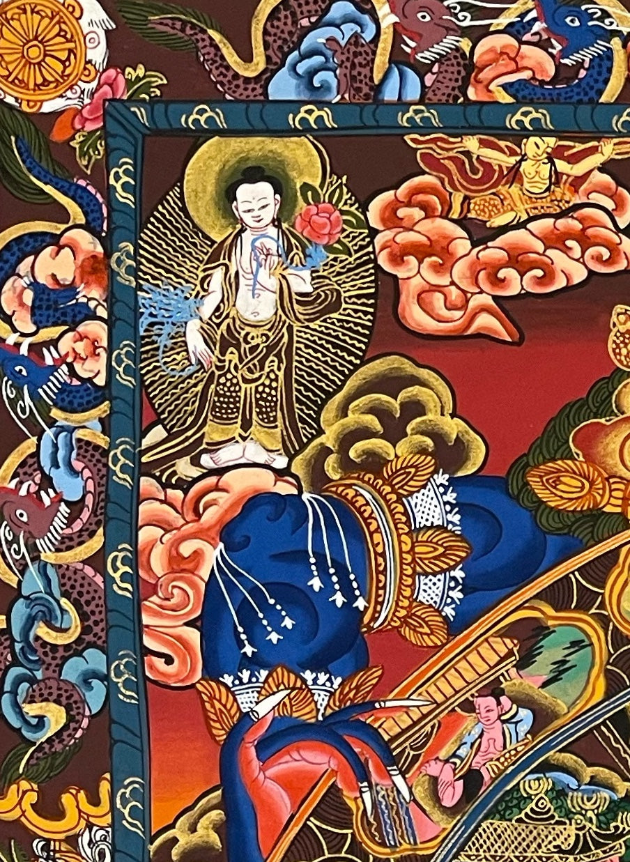 Wheel of Life thangka, detail: top-left corner