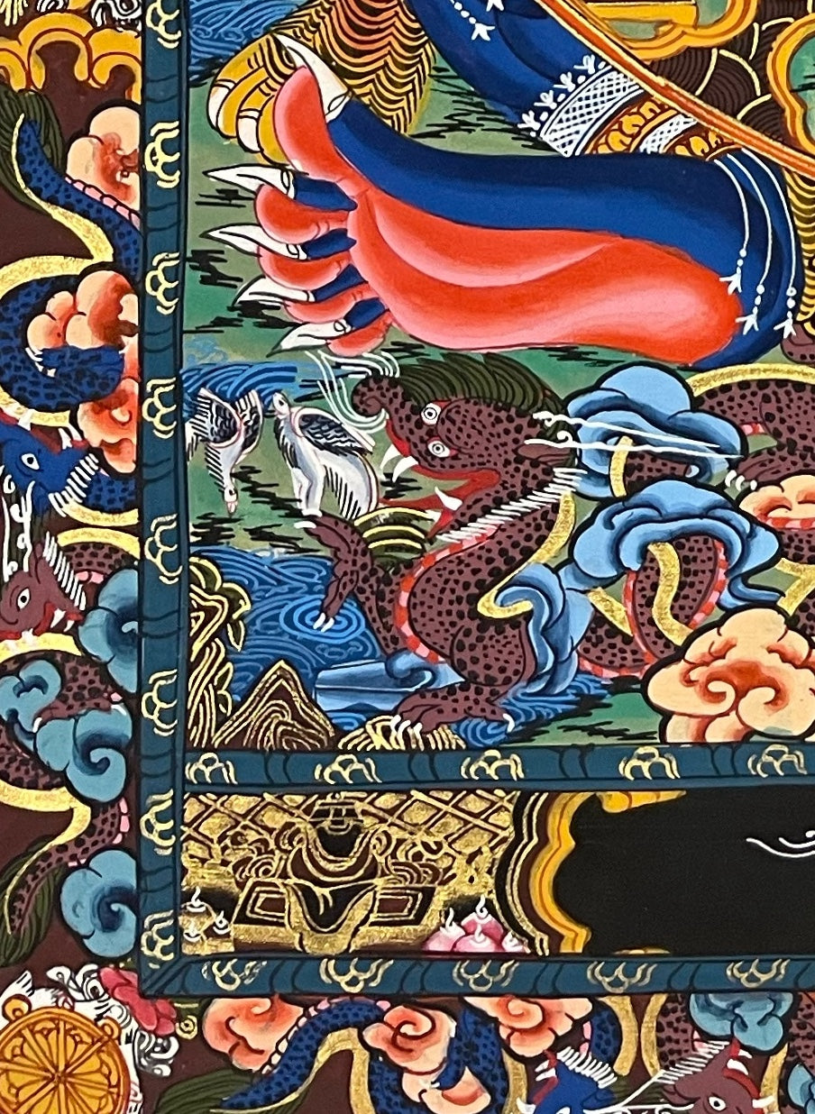 Wheel of Life thangka, detail: bottom-left corner