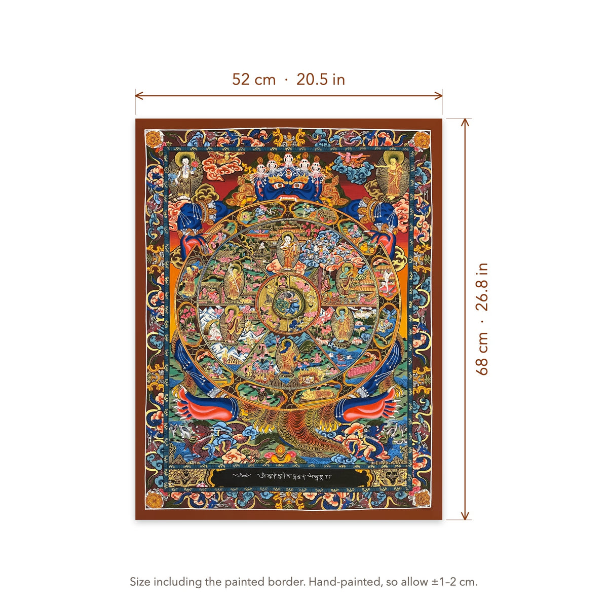 Size diagram: 52 × 68 cm (20.5 × 26.8 in), including the painted border