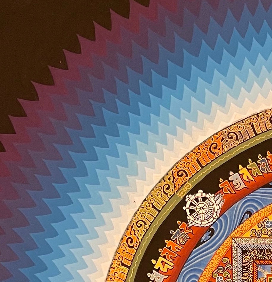 Kalachakra Mandala thangka, detail: top-left corner