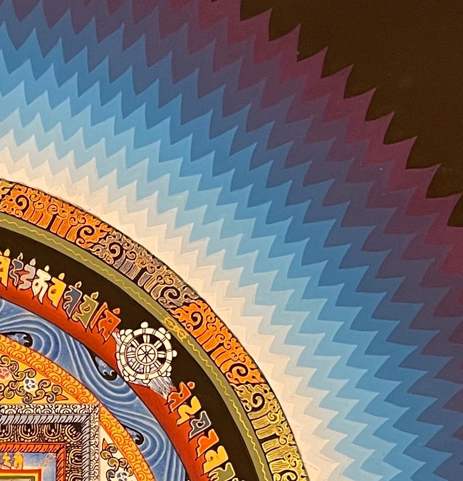 Kalachakra Mandala thangka, detail: top-right corner