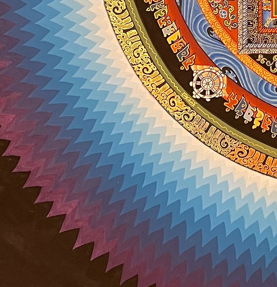 Kalachakra Mandala thangka, detail: bottom-left corner