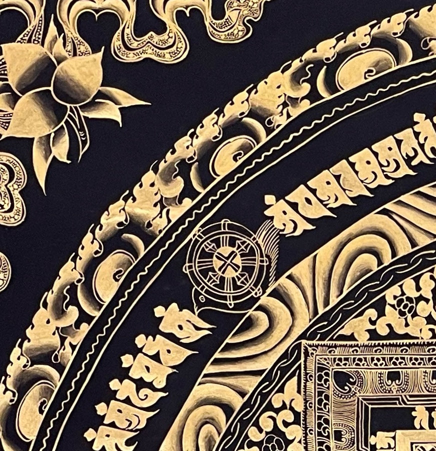 Kalachakra Mandala thangka, detail: top-left corner