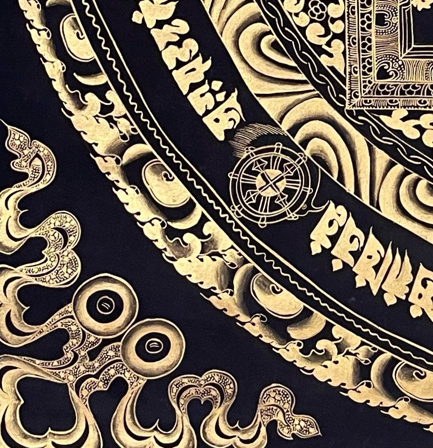 Kalachakra Mandala thangka, detail: bottom-left corner