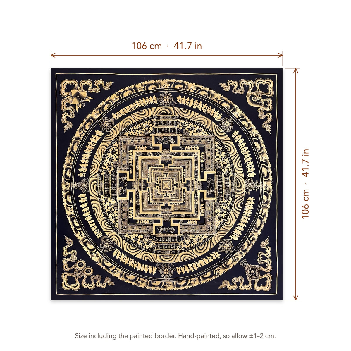Size diagram: 106 × 106 cm (41.7 × 41.7 in), including the painted border