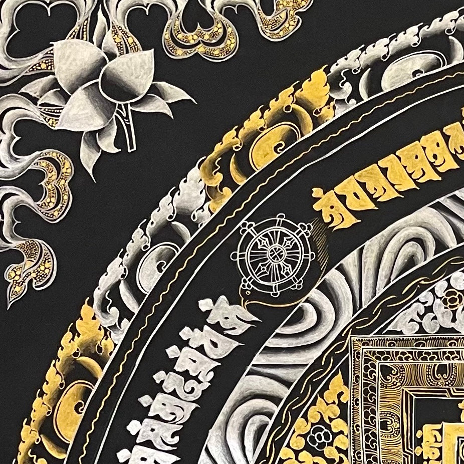 Kalachakra Mandala thangka, detail: top-left corner