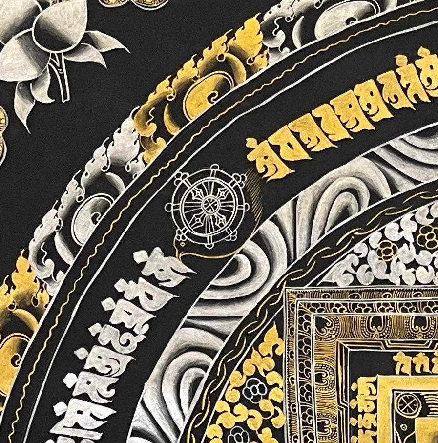 Kalachakra Mandala thangka, detail: top-left corner