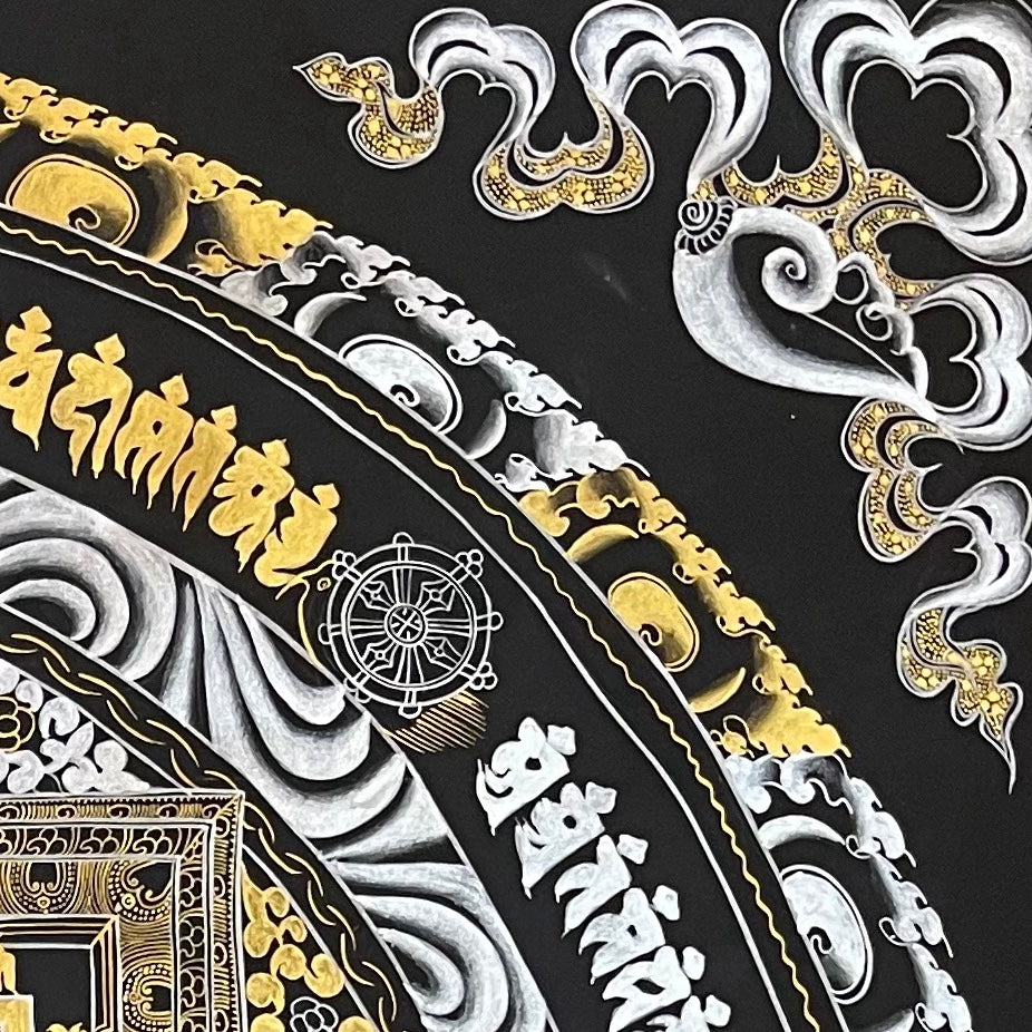 Kalachakra Mandala thangka, detail: top-right corner