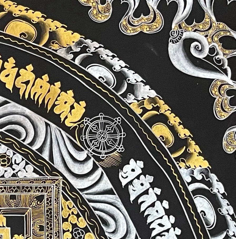 Kalachakra Mandala thangka, detail: top-right corner