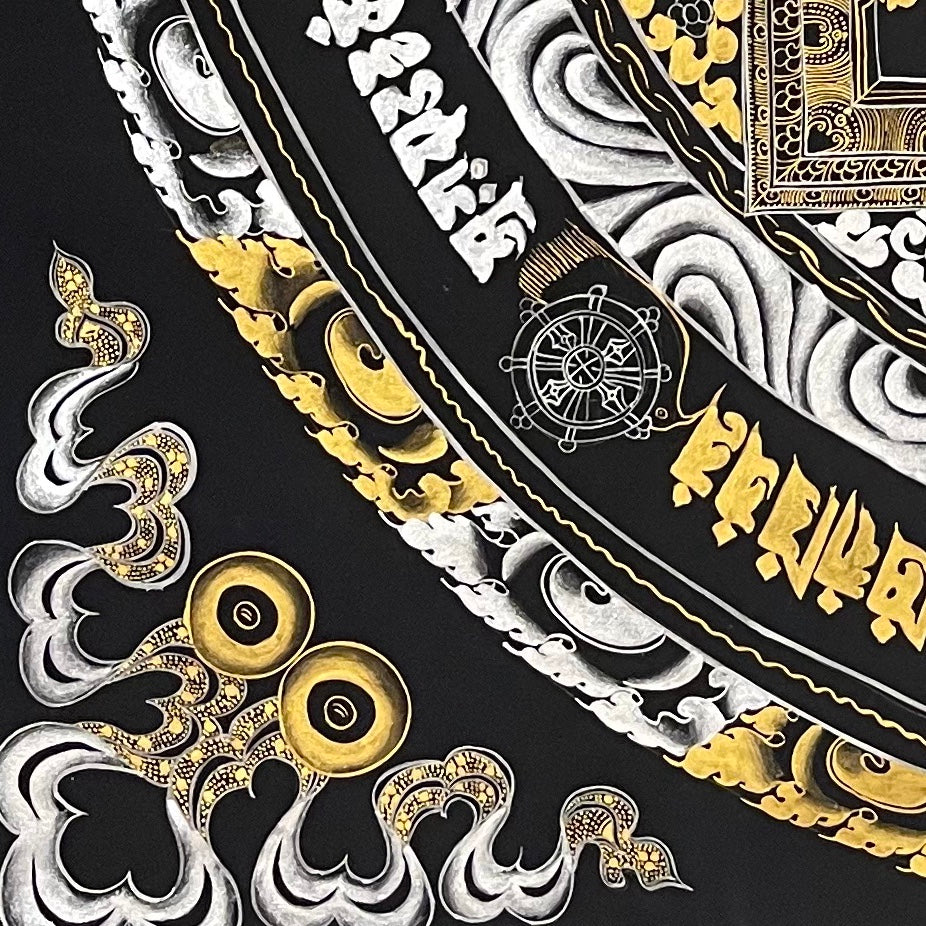 Kalachakra Mandala thangka, detail: bottom-left corner