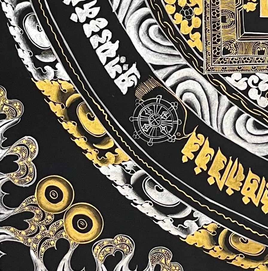 Kalachakra Mandala thangka, detail: bottom-left corner