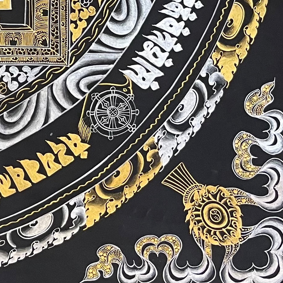 Kalachakra Mandala thangka, detail: bottom-right corner