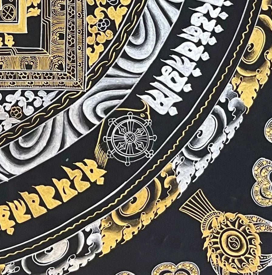 Kalachakra Mandala thangka, detail: bottom-right corner