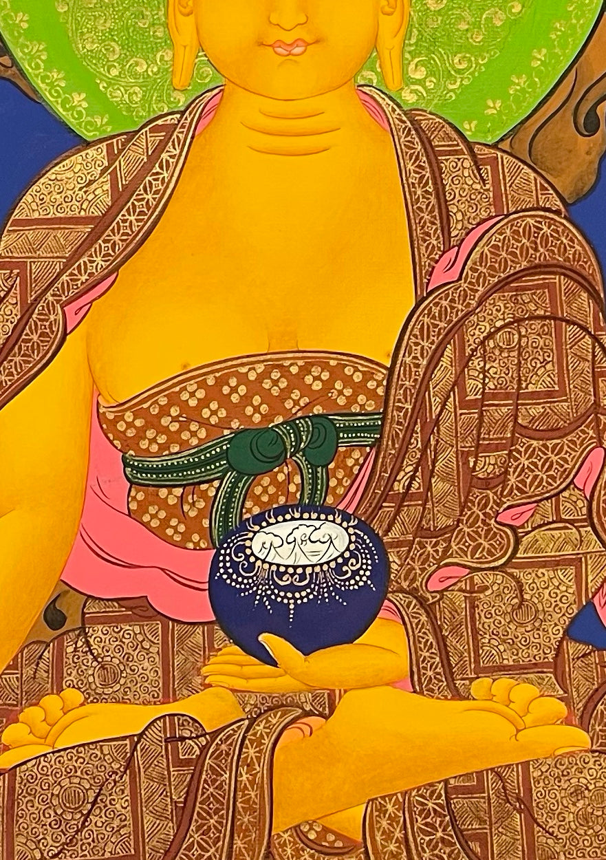 Shakyamuni Buddha thangka, detail: centre
