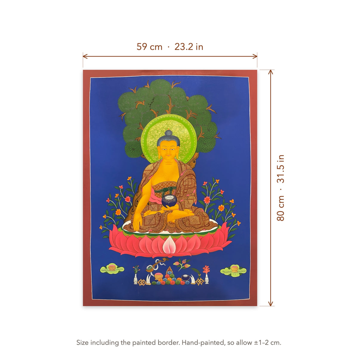 Size diagram: 59 × 80 cm (23.2 × 31.5 in), including the painted border